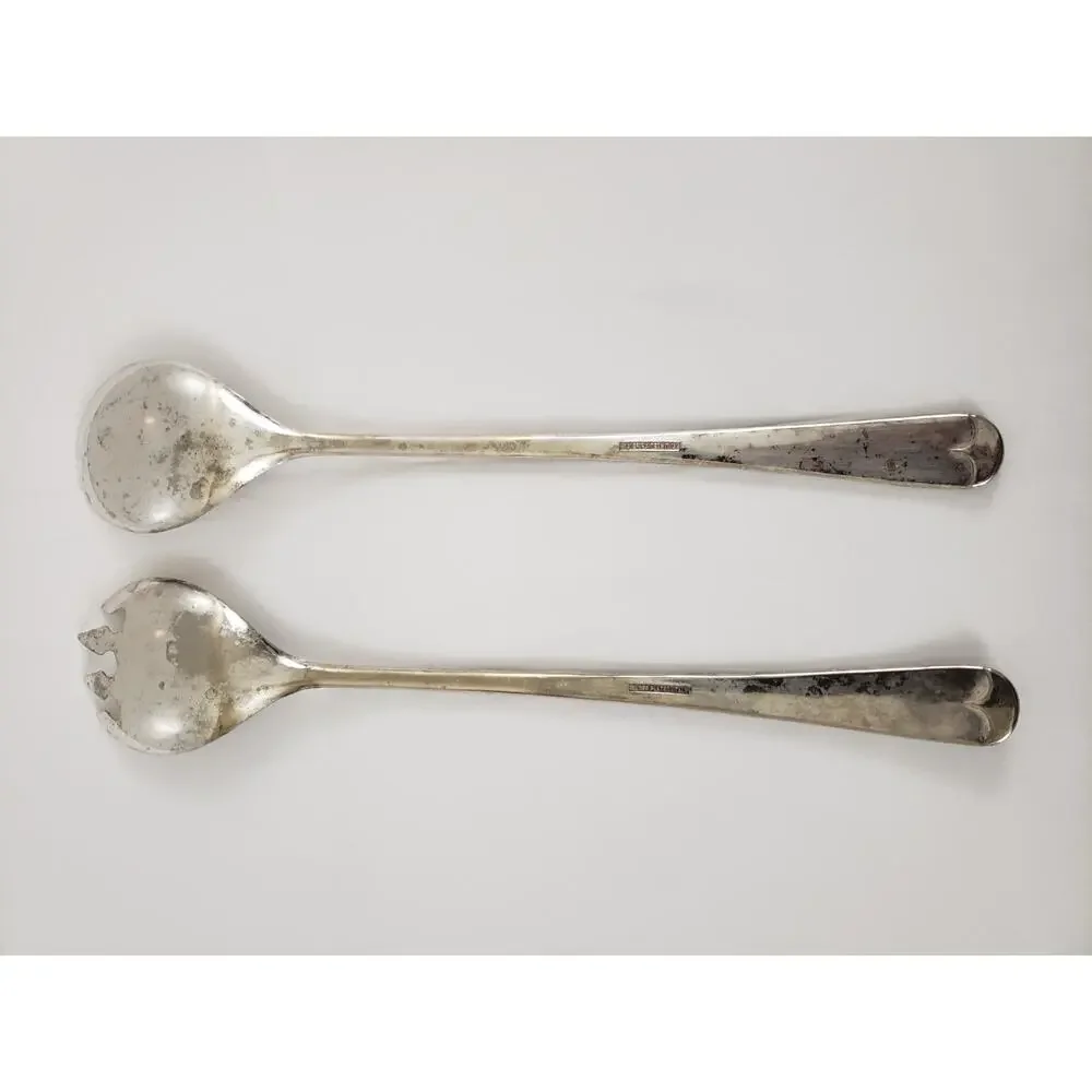 Vintage Silver Plated Serving Set Salad Fork & Spoon. 9 1/2” Dining Made Italy